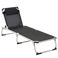 Outsunny - Chaise longue pliante avec appuie-tête et dossier réglable - noir-Convient pour les parcs extérieurs, jardins, terrasses, bords de piscine, vérandas, plages, et plus encore
