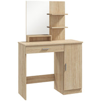 HOMCOM - Coiffeuse avec miroir - 35,4 po L x 15 po l x 54,3 po H - bois naturel-Un miroir clair rend votre maquillage plus pratique 