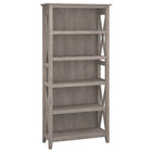 Bush Furniture - Bibliothèque haute à 5 tablettes Key West - gris délavé (KWB132WG-03)-Bois d’ingénierie en gris délavé