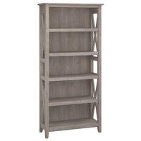 Bush Furniture - Bibliothèque haute à 5 tablettes Key West - gris délavé (KWB132WG-03)-Bois d’ingénierie en gris délavé