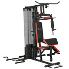 Soozier - Système de gym à domicile tout‑en‑un-Salle de sport tout-en-un, comprenant développé couché, extension des jambes, curl avec pupitre, poulie basse/haute, abdominaux, pompes et dips