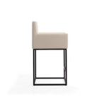 Manhattan Comfort - Ambassador tabouret de comptoir mi-siècle moderne en similicuir crème et noir 20,5" - lot de 2-21 po L x 20 po l x 38 po H