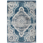 Modway - Entourage Médaillon vintage fleural vintage Malia Tapis de 5 pi l x 8 pi L - Ivoire et bleu-Tapis d’espace à médaillons vintage floraux vintage vieillis