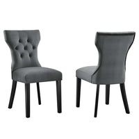 Modway - Silhouette Performance Velvet Chaises de salle à manger Ensemble de 2 - Gris-Cadre en bois massif