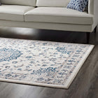 Modway - Lilja Médaillon vintage vieilli Tapis de 5 pi l x 8 pi L - Ivoire et bleu marocain-Dessous en caoutchouc de prise