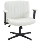 HOMCOM - Fauteuil de bureau large à croisillons avec accoudoirs - sans roulettes - beige-Large siège en forme de U avec sensation velours permet de s’asseoir confortablement en tailleur pendant de longues journées de travail 