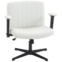 HOMCOM - Fauteuil de bureau large à croisillons avec accoudoirs - sans roulettes - beige-Large siège en forme de U avec sensation velours permet de s’asseoir confortablement en tailleur pendant de longues journées de travail 