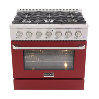 Kucht - 36 po Série KDF Cuisinière Pro Style au gaz propane - Acier inoxydable/Rouge-Cuisinez et pâtissez comme un professionnel avec le four à convection extra-large de 5,2 pi³, configuration à 5 grilles et grande fenêtre de four