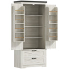 HOMCOM - Armoire de cuisine 64 po avec portes et tiroirs - blanc vieilli-Garde-manger blanc vieilli avec portes de grange et accents noirs dégage un charme de ferme 