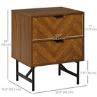 HOMCOM - Table de chevet avec 2 tiroirs - noyer brun-Peut être utilisé comme table de chevet, meuble d'appoint, étagère, organiseur, etc