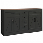 HOMCOM - Buffet de style ferme 55 po avec portes de grange et tiroirs - noir-Comprend six tiroirs et deux armoires pour garder vos essentiels de cuisine organisés 