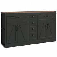 HOMCOM - Buffet de style ferme 55 po avec portes de grange et tiroirs - noir-Comprend six tiroirs et deux armoires pour garder vos essentiels de cuisine organisés 