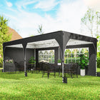 Outsunny - Tente auvent pliante 10 pi l x 20 pi L, Auvent instantané avec bandes réfléchissantes - Noir-Tissu Oxford 210D ignifuge (protection solaire UPF50+)