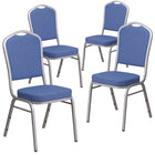 Chaise de banquet empilable en tissu bleu avec dossier couronne, siège épais et cadre argenté, ensemble de 4 [4-FD-C01-S-7-GG]-Ensemble de 4 chaises de banquet polyvalentes