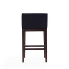 Manhattan Comfort - Tabouret de bar Kingsley 21" style milieu du siècle moderne, revêtement en similicuir noir et noyer foncé-Conception carrée serrée du dos et des bras