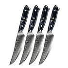 Minimal - Ensemble de couteaux à steak Damascus Black Stone de 4 pièces, service pour 4 personnes-Acier Damas forgé 67 couches avec noyau en acier VG10
