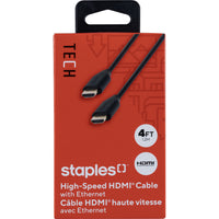Staples - Câble HDMI 1,4 - 4 pi-Universel – Branches sur votre téléviseur ou moniteur des lecteurs Blu‑ray/DVD, des appareils de lecture en continu, des consoles de jeu, des ordinateurs, et d’autres appareils, dotés d’un port HDMI