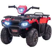 Aosom - VTT enfant 12 V à batterie avec musique, lumières LED et pneus à crampons - Rouge-Comprend trois phares à DEL et de la musique pour offrir une expérience de conduite réaliste 