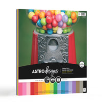 Astrodesigns - Papier couverture 65lb - 12 po l x 12 po H - Creative Collection - 18-couleurs - Paquet de 72-Vous obtiendrez 4 feuilles de chacune : Vert citron, Vert gamma, Bleu céleste, Pervenche, Bleu colonial, Lilas, Glycine (violet), Gomme balloune, Rouge ré-entrée, Orange cosmique, Orange orbite, Jaune orange, Jaune solaire, Rose pulsation, Rose plasma, Papier Kraft, Béton et Noir éclipse.