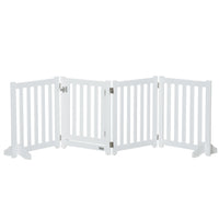 PawHut - Barrière pour chien pliable à 4 panneaux avec porte - blanc-Fabriqué en MDF, portillon robuste 