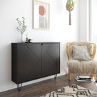 Nexera - Console de rangement 2 portes Slim, Noir-Meubles conçus et produits au Canada à partir de panneaux de particules et de MDF certifiés CARB II/FSC.  Item expédié en 24-48 heures après réception de la commande.  Assemblage requis
