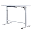 Motionwise - Bureau électrique assis-debout à moteur unique  série M1 Glass avec tiroirs pivotants - Blanc-Réglage électrique de la hauteur : Alternez sans effort entre la position assise et debout grâce à une plage de hauteur de 28 po à 47 po, en utilisant le levier latéral simple pour un mouvement fluide de haut en bas. Réduit les douleurs dorsales et améliore la posture sur de longues journées de travail