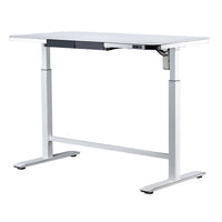 Motionwise - Bureau électrique assis-debout à moteur unique  série M1 Glass avec tiroirs pivotants - Blanc-Réglage électrique de la hauteur : Alternez sans effort entre la position assise et debout grâce à une plage de hauteur de 28 po à 47 po, en utilisant le levier latéral simple pour un mouvement fluide de haut en bas. Réduit les douleurs dorsales et améliore la posture sur de longues journées de travail