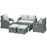 Outsunny - Meubles de patio avec coussins épais et causeuse, gris-Ensemble de mobilier d'extérieur moderne de 6 pièces détachables offrant un espace de détente élégant et confortable