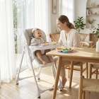 Qaba - Chaise haute avec hauteur d’assise, dossier, repose-pieds et plateau réglables-Quatre roues universelles verrouillables permettent de déplacer facilement la chaise entre les pièces  
