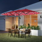Outsunny - Parasol double face pour terrasse - rouge vin-Équipé de perles lumineuses LED alimentées par l'énergie solaire sur les baleines