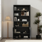 Manhattan Comfort - Rivington bibliothèque moderne à 4 étagères avec armoire 40" - Noir-Les portes à fermeture douce offrent un rangement dissimulé avec deux étagères