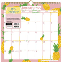 DateWorks - Calendrier Mural à Spirale de 16 Mois 2025 Fruits Mignons - 12 po x 12 po - Anglais-Janvier 2025 - Décembre 2025