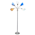 Simple Designs - Lampe de sol noire à col de cygne réglable, 5 lampes, Argent avec trois nuances de bleu, un abat-jour gris + un abat-jour blanc-9