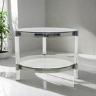 Table d'appoint ronde Plata Import Clemensia 16,5 po - Argent-Fabriqué avec des étagères en verre trempé