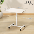 HOMCOM - Bureau debout à hauteur réglable pneumatique avec roulettes - grain de bois blanc-Structure en métal avec revêtement en poudre pour une solidité optimale