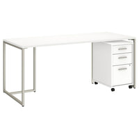 Bush Business Furniture - Table de travail 72 po avec classeur mobile à 3 tiroirs Method, blanc (MTH014WHSU)-Stratifié thermofusionné sur bois composite
