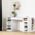 South Shore - Table pour activités artisanales Crea, blanc-RANGEMENTS FERMÉS: gardez hors de vue certains outils de travail dans le grand tiroir du centre ou encore dans le grand tiroir profond, qui contient une tablette coulissante pour faciliter l’accès.