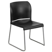 Chaise empilable noire profilée HERCULES d’une capacité de 880 lb à dossier complet avec base traîneau enduite de poudre grise-Ensemble de 5 chaises empilables polyvalentes