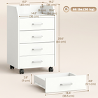 HOMCOM - Armoire de classement mobile verticale à 4 tiroirs avec roulettes verrouillables - blanc-Structure en MDF et panneaux de particules pour plus de stabilité 