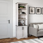 Prepac - Bibliothèque haute Rustic Ridge 79,75 po avec portes, cabinet de rangement avec portes et étagères - Blanc vieilli-Matériau durable pour une utilisation à long terme: La vitrine est construite à partir de bois composites stratifiés non toxiques (conformes à la norme CARB 2) avec un support robuste en panneau de fibres à densité moyenne pour plus de résistance - l'armoire blanche est facile à nettoyer et respectueuse de l'environnement