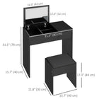 HOMCOM - Coiffeuse avec miroir rabattable et tabouret rembourré - 31,5 po L x 15,7 po l x 31,1 po H - noir-Comprend un tabouret confortable avec coussin 