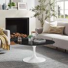 Modway - Lippa Rond de 36 po Faux marbre Table basse - Blanc Noir-Socle métallique résistant aux éclats