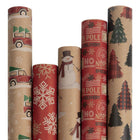 JAM Paper -  Emballage cadeau assorti - Papier d'emballage kraft de Noël - 125 pieds carrés au total - Ensemble de Noël kraft pour enfants - 5 rouleaux/paquet-Conception : Noël kraft, Entrez dans l'esprit de Noël avec cet élégant papier d'emballage pour ajouter la touche finale à n'importe quel cadeau.
