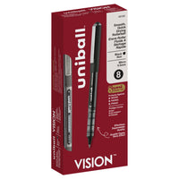 uni-ball Stylos à bille roulante Vision - pointe micro (0.5 mm) - Noir - paquet de 8-Stylos à bille roulante