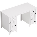 HOMCOM - Bureau exécutif style ferme 53 po avec tiroirs et 2 armoires - grain de bois blanc-Le large plateau accueille les essentiels, garantissant un espace de travail dégagé