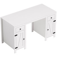 HOMCOM - Bureau exécutif style ferme 53 po avec tiroirs et 2 armoires - grain de bois blanc-Le large plateau accueille les essentiels, garantissant un espace de travail dégagé