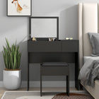 HOMCOM - Coiffeuse avec miroir rabattable et tabouret rembourré - 31,5 po L x 15,7 po l x 31,1 po H - noir-Le design moderne s’intègre facilement à toute décoration intérieure existante 