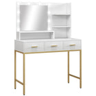HOMCOM - Coiffeuse avec miroir et lumières - 38,6 po L x 17,7 po l x 54,3 po H - blanc-Trois tiroirs et trois étagères ouvertes pour l'organisation 
