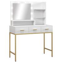 HOMCOM - Coiffeuse avec miroir et lumières - 38,6 po L x 17,7 po l x 54,3 po H - blanc-Trois tiroirs et trois étagères ouvertes pour l'organisation 