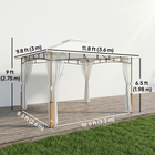 Outsunny - Pavillon de patio 10 pi l x 12 pi L - abri à double toit - crème-Doté de poteaux à l'aspect élégant de grain de bois sur une structure métallique robuste pour une esthétique naturelle
